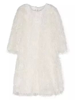 Monnalisa платье с круглым вырезом и бахромой, белый