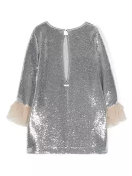 Monnalisa платье с круглым вырезом и пайетками, серебристый