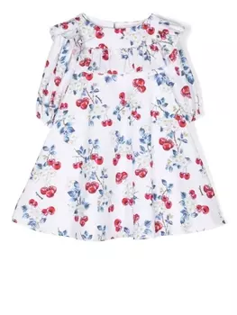 Monnalisa платье с объемными рукавами и цветочным принтом, белый