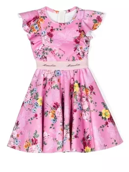Monnalisa платье с оборками и цветочным принтом, розовый
