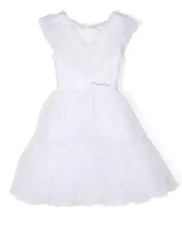 Monnalisa платье с оборками и логотипом, белый