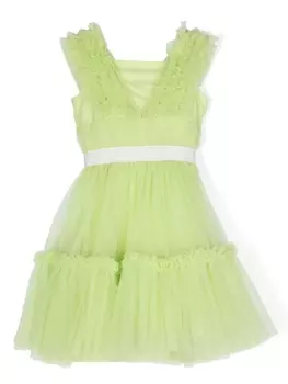 Monnalisa платье с оборками и логотипом, зеленый