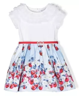 Monnalisa платье с оборками и поясом, белый