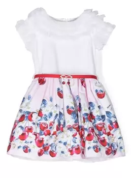 Monnalisa платье с оборками и поясом, белый