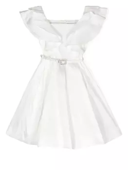 Monnalisa платье с оборками и поясом, белый
