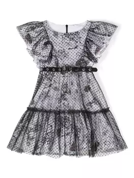 Monnalisa платье с оборками и принтом, белый