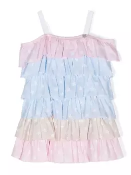 Monnalisa платье с оборками и принтом, синий