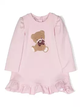 Monnalisa платье с оборками и вышивкой, розовый