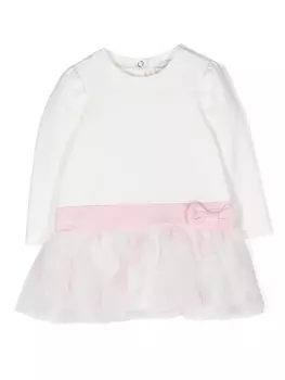 Monnalisa платье с подолом из тюля и вышитым логотипом, белый