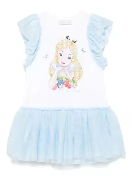 Monnalisa платье с принтом Alice из коллаборации с Disney, белый