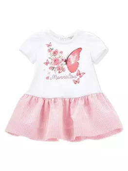 Monnalisa платье с принтом и стразами, белый