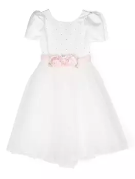 Monnalisa платье с пышной юбкой и цветочной аппликацией, белый