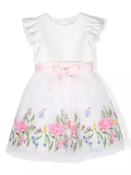 Monnalisa платье с пышной юбкой и цветочной аппликацией, белый