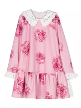 Monnalisa платье с ярусной юбкой и принтом, розовый