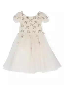 Monnalisa платье с тюлем и бантами, нейтральный цвет