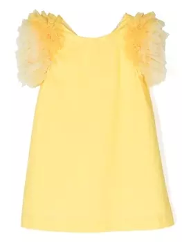 Monnalisa платье с V-образным вырезом на спине и сборками, желтый