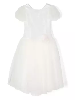 Monnalisa платье с V-образным вырезом и пайетками, белый