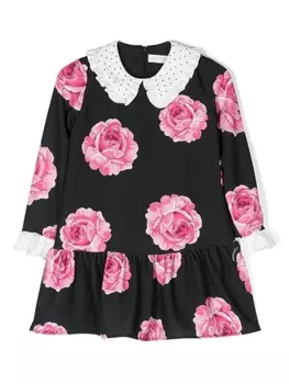 Monnalisa платье со стразами и цветочным принтом, черный