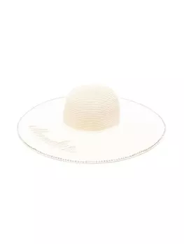 Monnalisa плетеная шляпа с вышитым логотипом, нейтральный цвет