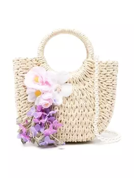 Monnalisa плетеная сумка с цветочной аппликацией, нейтральный цвет