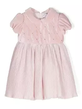 Monnalisa плиссированное бархатное платье, розовый