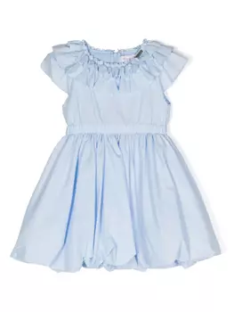 Monnalisa поплиновое платье с оборками, синий