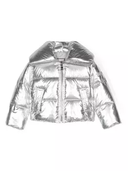 Monnalisa пуховик с эффектом металлик и капюшоном, серебристый