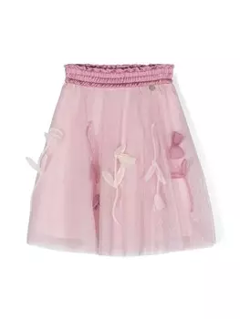 Monnalisa пышная юбка из тюля с цветочной аппликацией, розовый