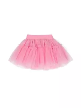 Monnalisa пышная юбка с оборками и вышитым логотипом, розовый