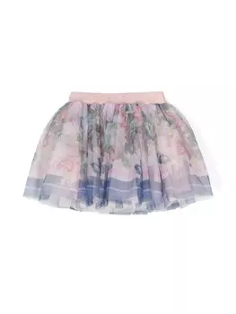 Monnalisa пышная юбка с завышенной талией и цветочным принтом, розовый