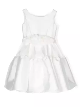 Monnalisa ярусное платье с цветочной аппликацией, белый