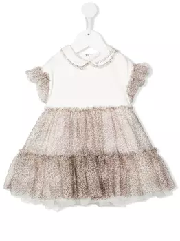 Monnalisa ярусное платье с леопардовым принтом, белый