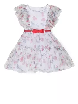 Monnalisa ярусное платье с принтом, белый