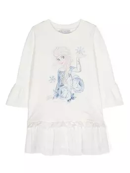 Monnalisa ярусное платье с принтом из коллаборации с Disney, белый