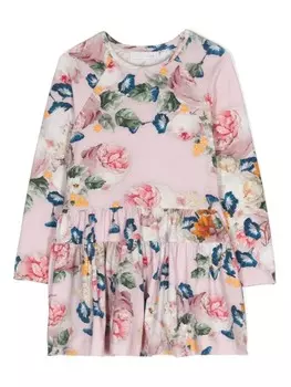 Monnalisa ярусное платье с принтом, розовый