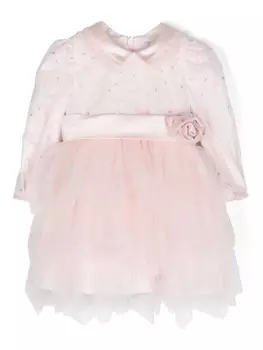 Monnalisa ярусное сетчатое платье с поясом, розовый
