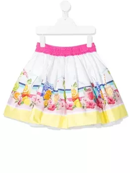 Monnalisa расклешенная мини-юбка с графичным принтом, белый