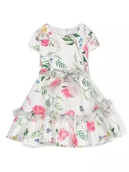 Monnalisa расклешенное платье мини с цветочным принтом, белый