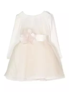 Monnalisa расклешенное платье с цветочной аппликацией, нейтральный цвет