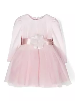 Monnalisa расклешенное платье с цветочной аппликацией, розовый