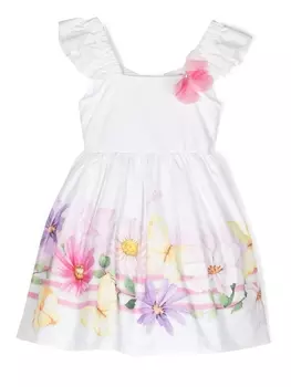 Monnalisa расклешенное платье с цветочным принтом, белый