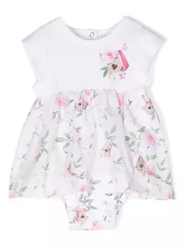 Monnalisa расклешенное платье с цветочным принтом, белый