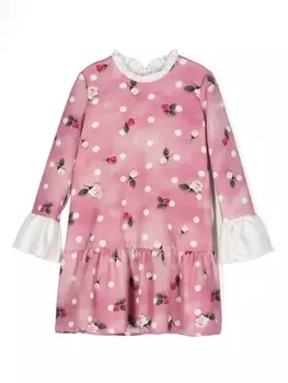 Monnalisa расклешенное платье с цветочным принтом, розовый