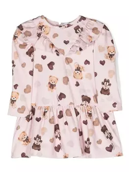 Monnalisa расклешенное платье с графичным принтом, розовый