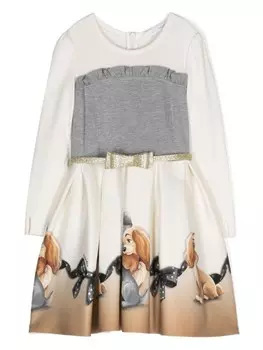 Monnalisa расклешенное платье с графичным принтом, белый