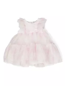 Monnalisa расклешенное платье с оборками и цветочным принтом, розовый