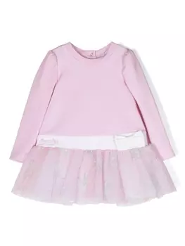 Monnalisa расклешенное платье с вышитым логотипом, розовый