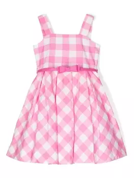 Monnalisa расклешенное платье в технике гингем, розовый
