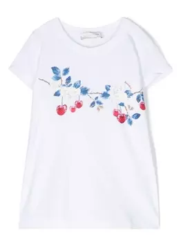 Monnalisa rhinestone cherry-print T-shirt, белый