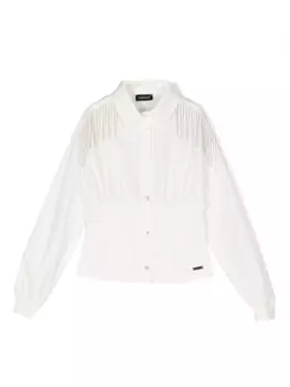 Monnalisa рубашка с эластичным поясом и бахромой, белый